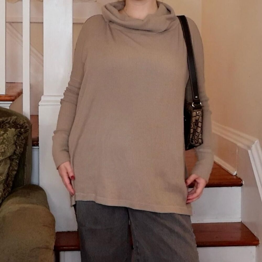 Free People Juicy Long Sleeve Cowl Neck Open Back Top Sz Small We The Free Tan